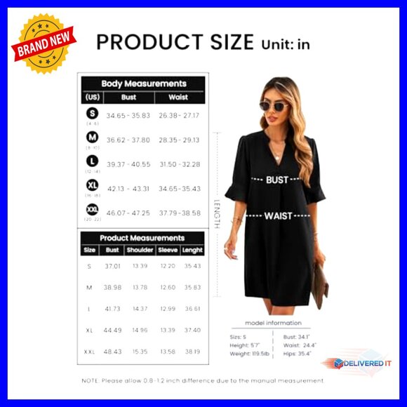 Shift Dress V Neck Short Sleeves Casual Flowy Summer Polyester Soft Lightweight - Picture 6 of 7